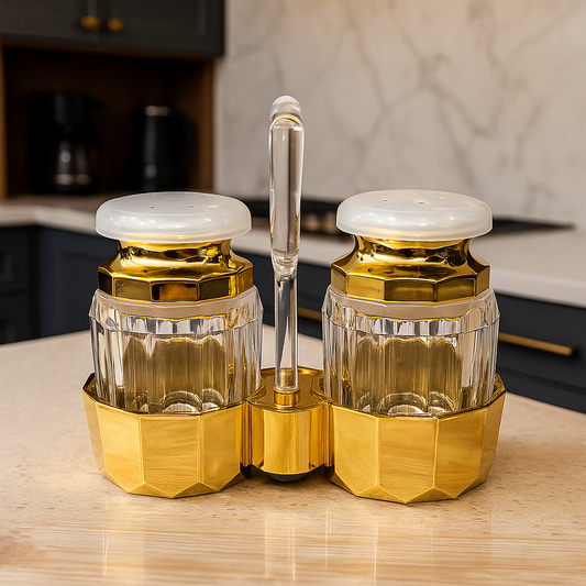 Premium Golden Salt & Pepper Holder Set – Stylish Dining Accessory