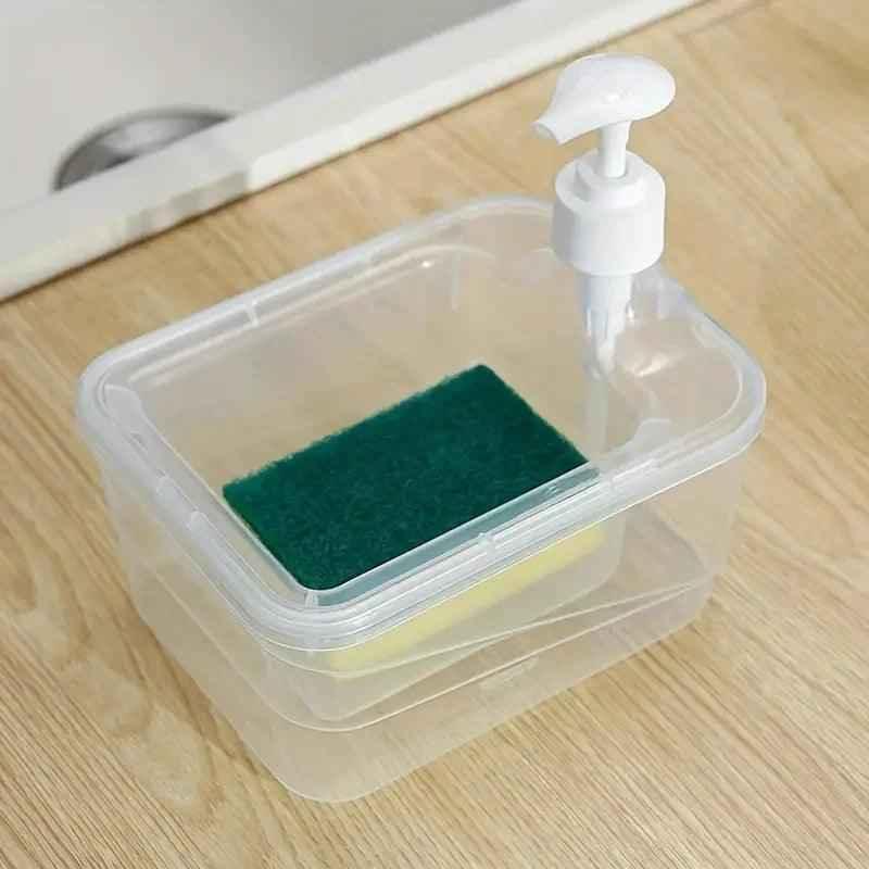 Round Transparent Kitchen Liquid Dispenser with Sponge.