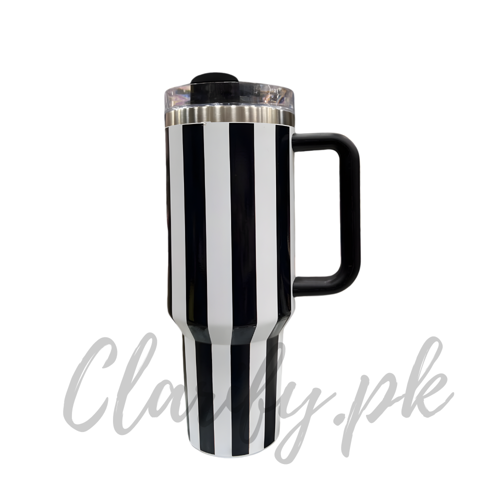 Premium Black Stripe 40oz Tumbler – 1200ml Water Bottle
