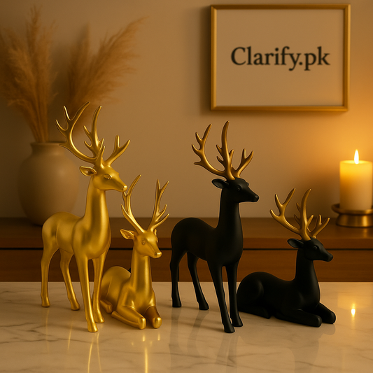 2pcs Deer Showpiece Set – Elegant Fiber Décor (Random Color)
