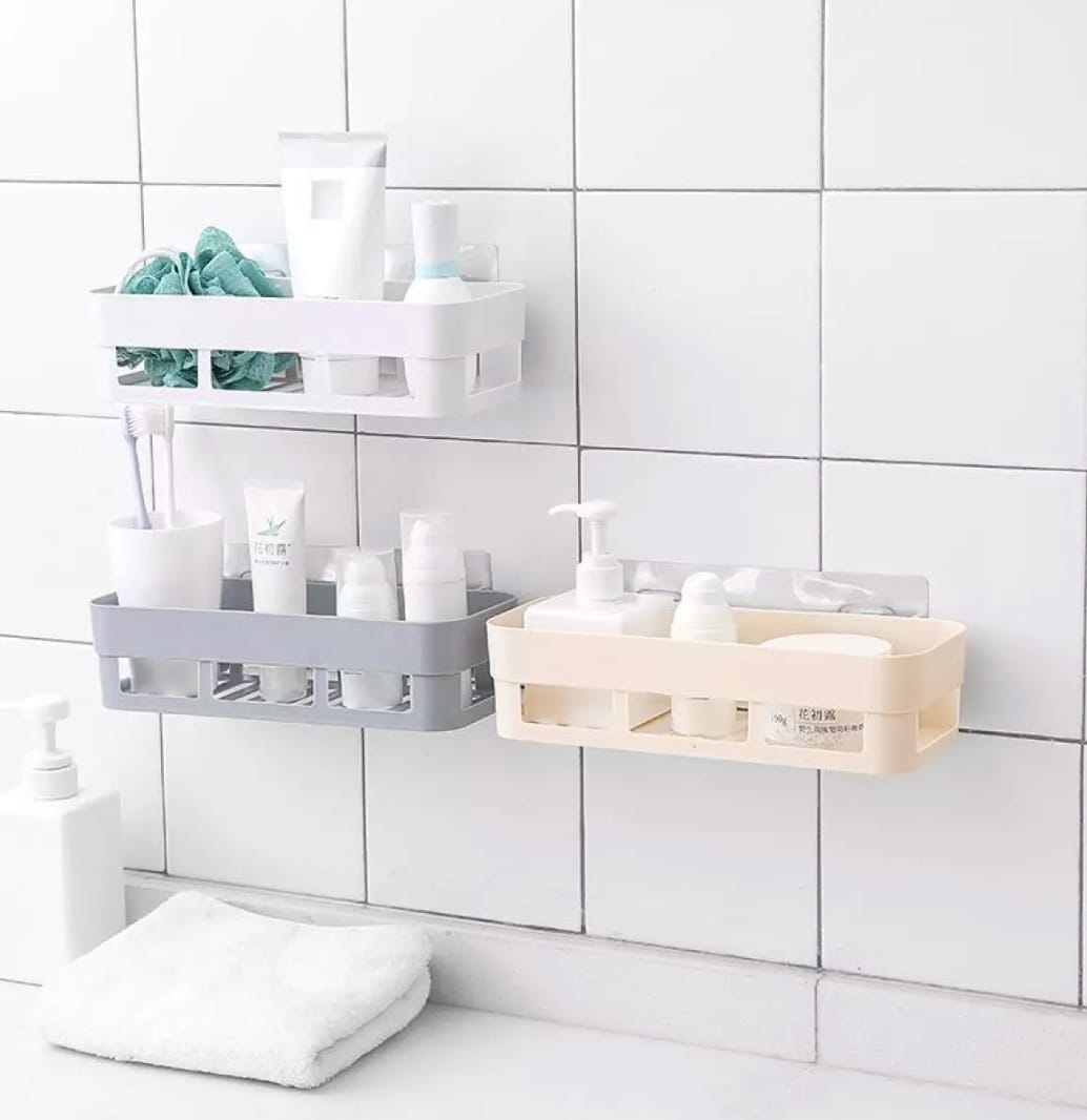 Self-Adhesive Rectangle Bathroom Shelf – No-Drill Organizer