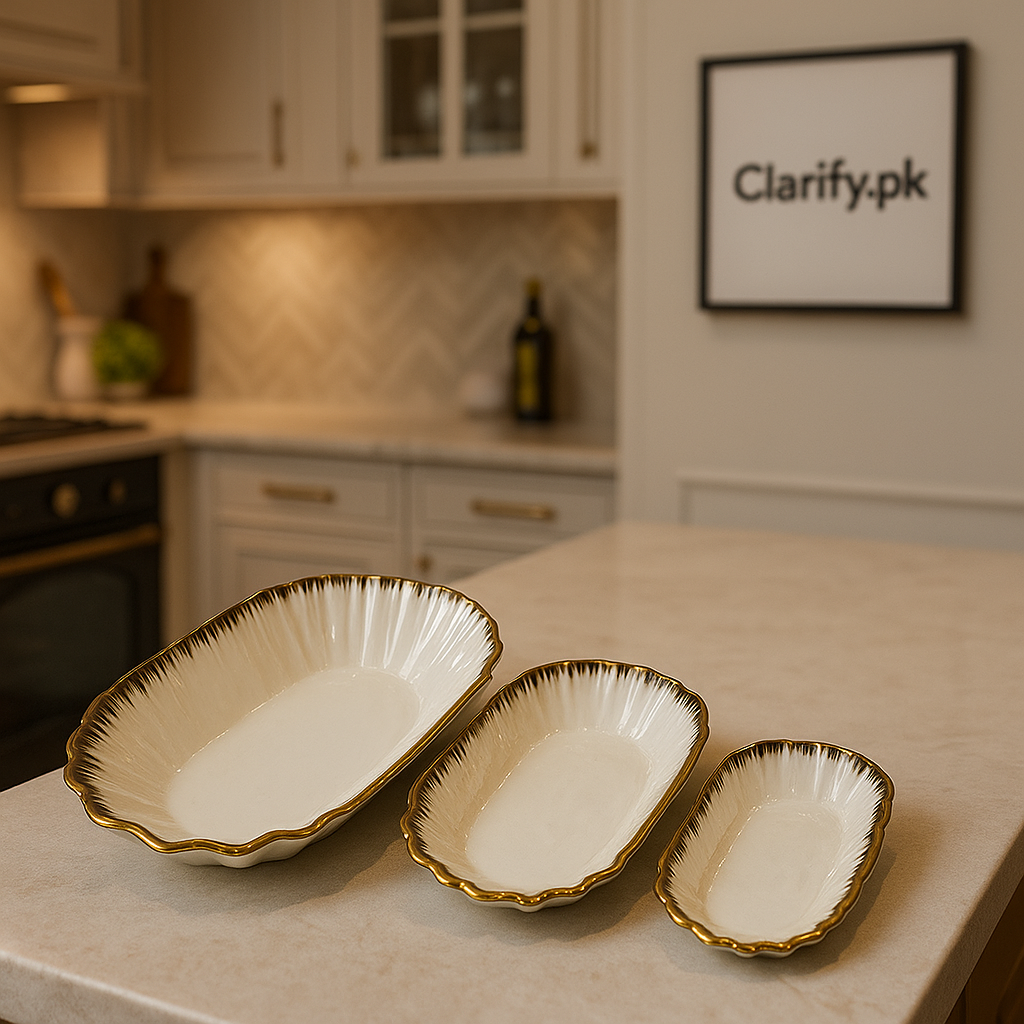 Luxury Wavy Edge Porcelain Platters - 3 Pcs Serving Set