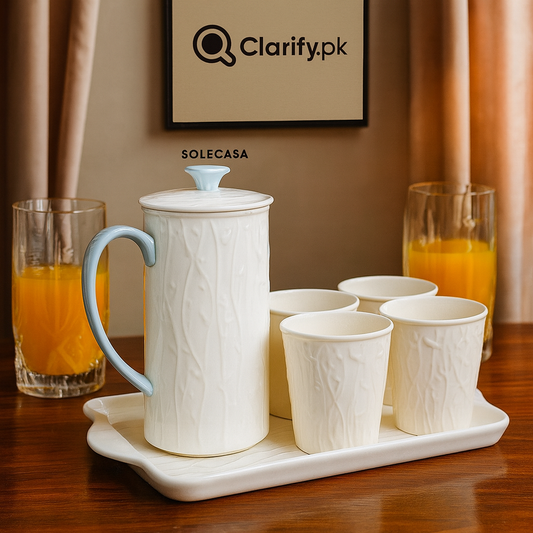 6PCS White Jug & Glasses Set – Elegant Drinkware
