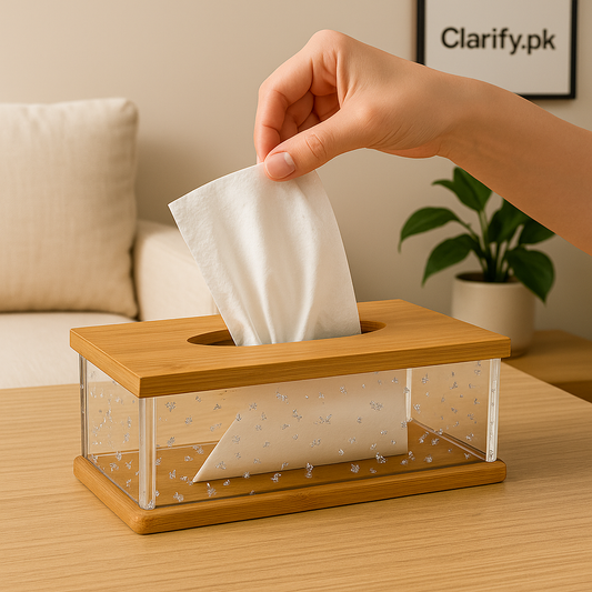 Clear Acrylic Tissue Dispenser with Wooden Accent