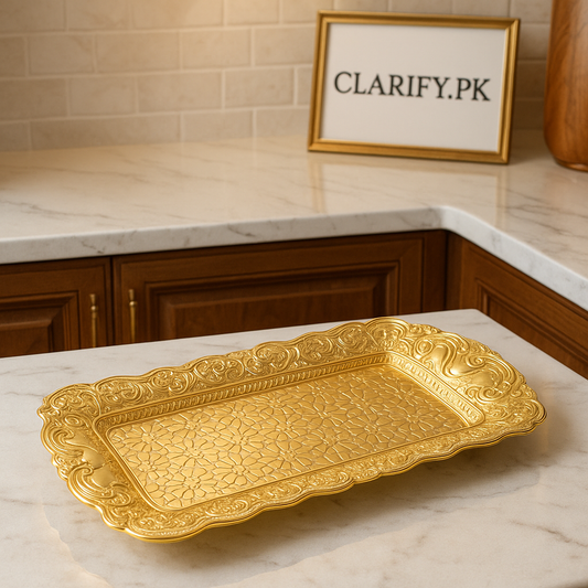 Gold Stainless Steel Tray – Elegant Metal Serving Platter