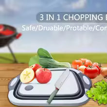 Clarify.pk 2 in 1 Cutting board and foldable wash basin with knife and fresh vegetables on wooden surface