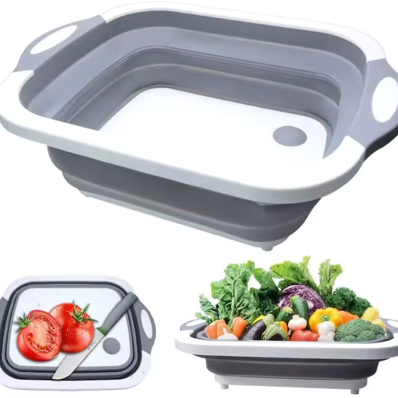Clarify.pk 2 in 1 Cutting board and foldable wash basin in gray and white with vegetables and tomatoes