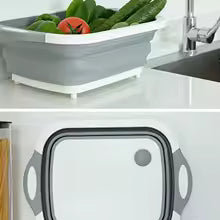 Clarify.pk 2 in 1 Cutting board and foldable wash basin with gray and white design for kitchen use