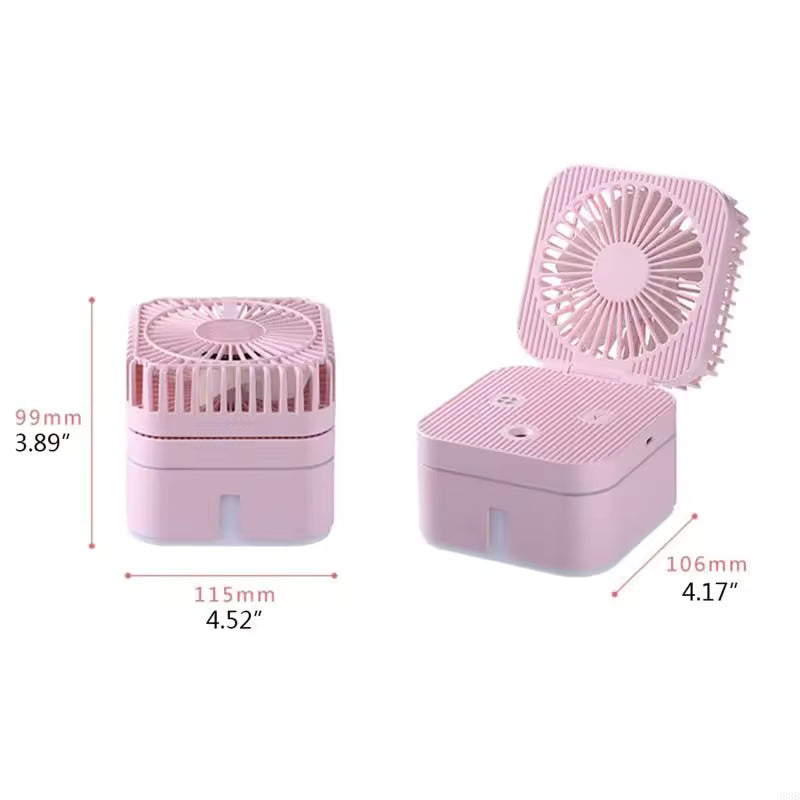 Clarify.pk pink 2-in-1 humidifier cooling fan with compact portable design and foldable fan blades