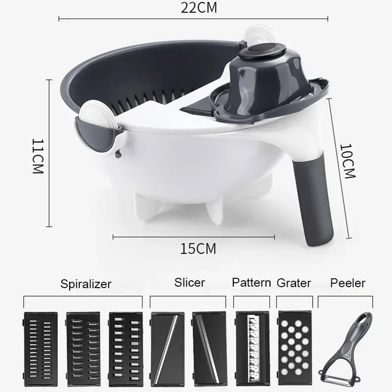 Clarify.pk 2 in 1 kitchen mandoline grater with spiralizer slicer pattern grater and peeler attachments in white and black
