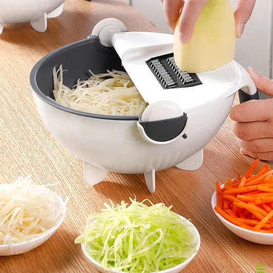Clarify.pk 2 in 1 kitchen mandoline grater with bowl shredding vegetables like potatoes and carrots