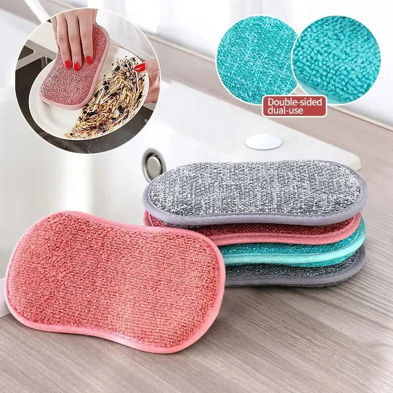 Clarify.pk 2 pieces double sided kitchen cleaning sponges in pink and gray for effective dishwashing