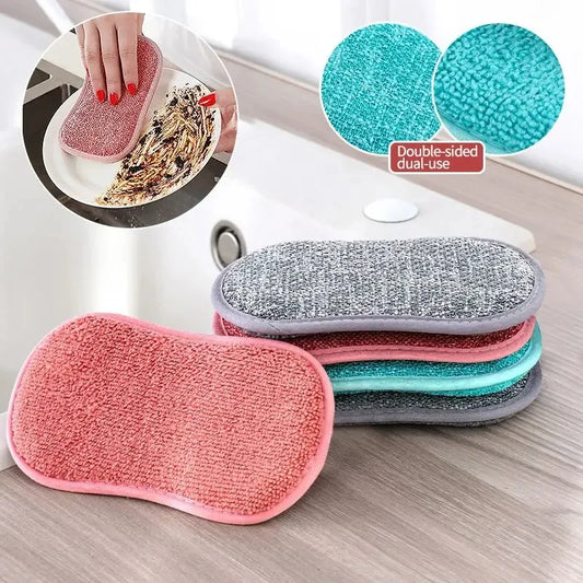 Clarify.pk 2 pieces double sided kitchen cleaning sponges in pink and gray for effective dishwashing