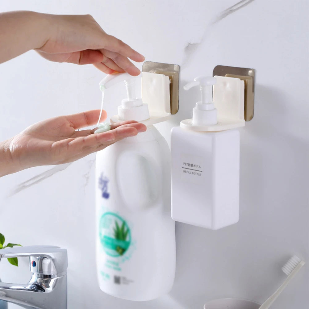 Clarify.pk 2 pieces wall mounted shampoo holder with white bottles dispensing liquid in bathroom