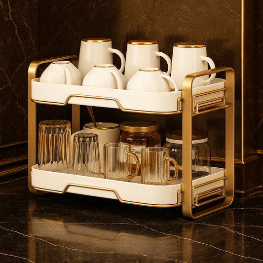 2 - Tier Cup & Mug Drying Rack with Drain Tray – Kitchen Organizer - Clarify.pk