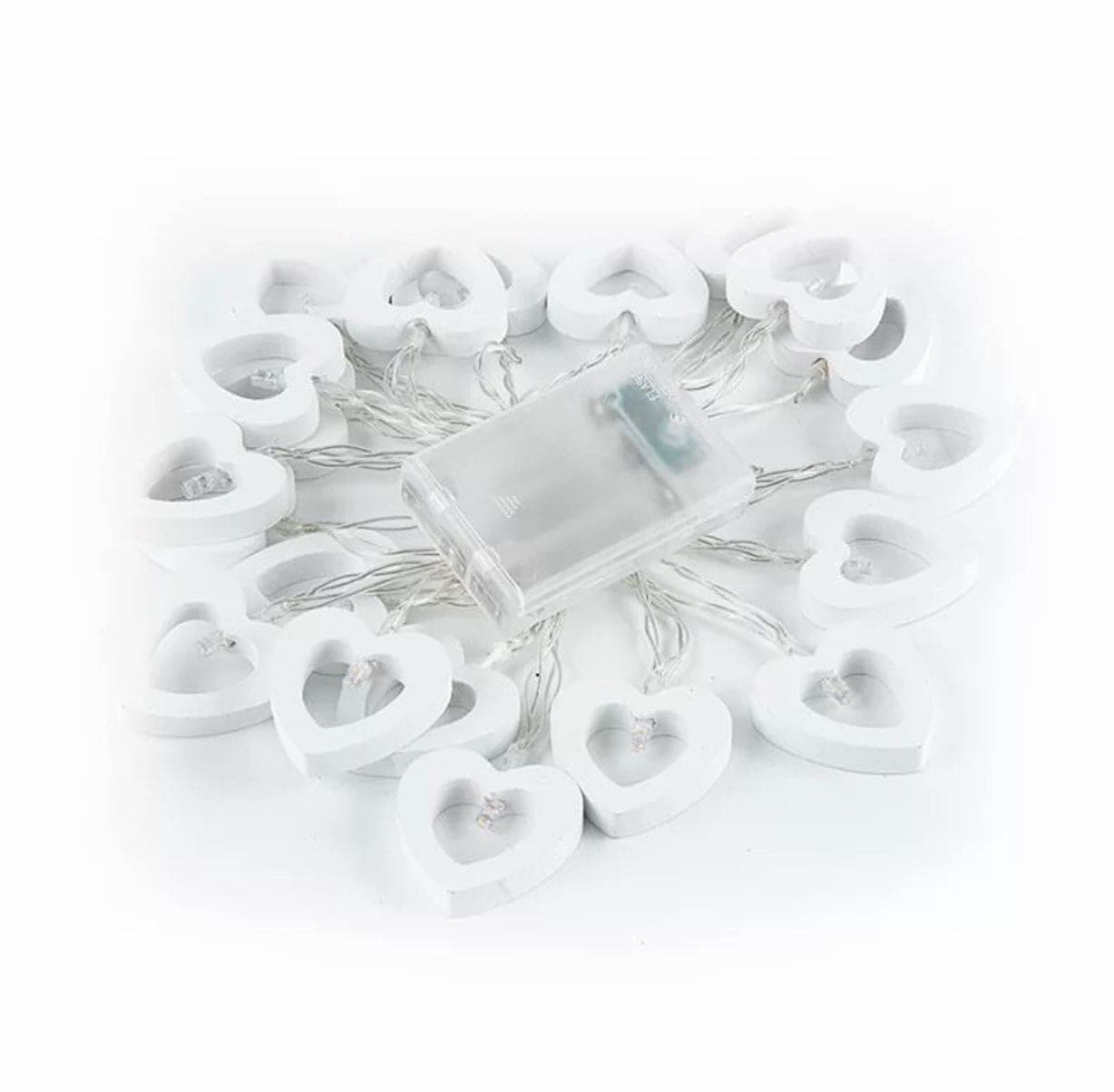 Clarify.pk 20 LED heart night light string with white heart-shaped covers and battery pack