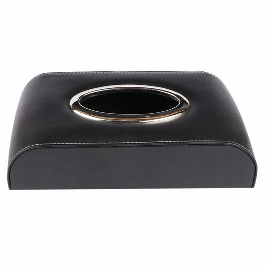Slim Black Leather Tissue Box