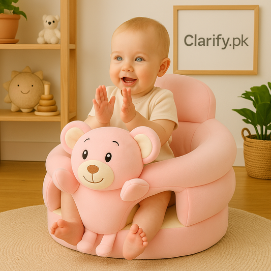 Premium 360° Baby Support Sofa Seat – Pink Bear