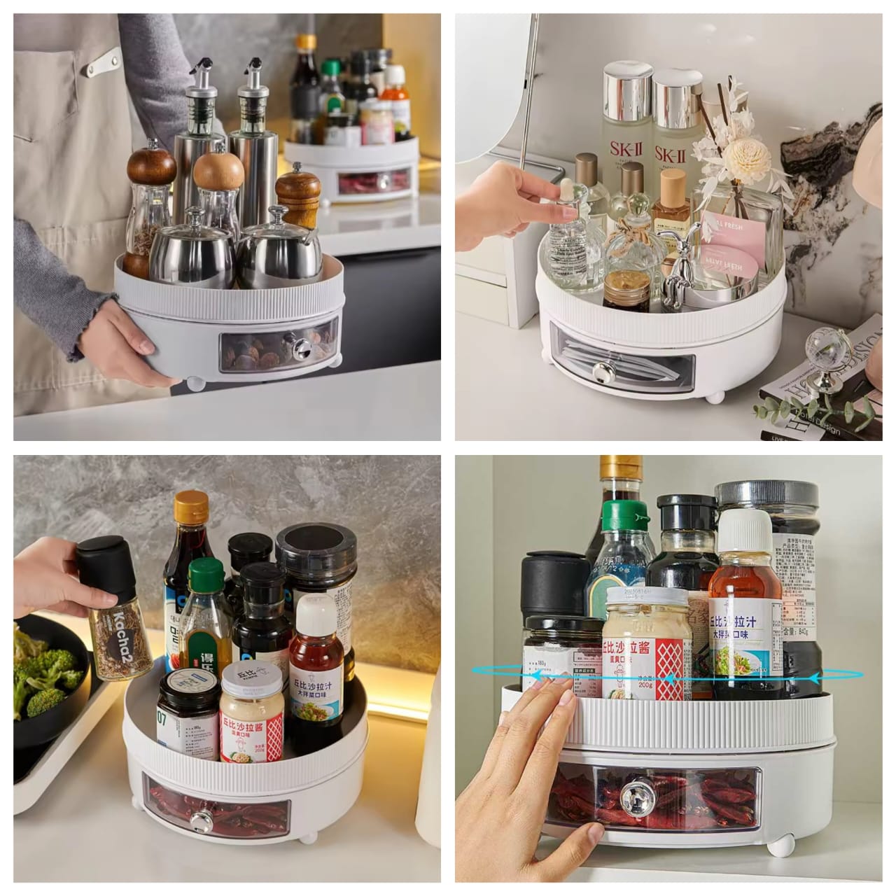 360° Rotating Storage Tray – Large Kitchen & Cosmetic Organizer
