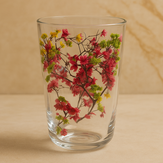 Luxury Red Flower Double-Layer Glass Cup – Elegant Heat-Resistant Mug
