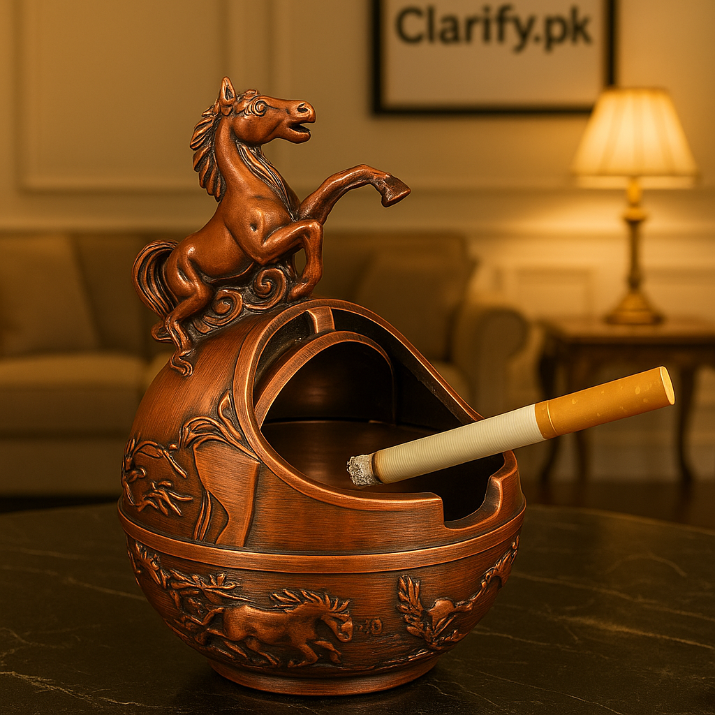 Metal Round Cigarette Ashtray – Horse Sculpture Design