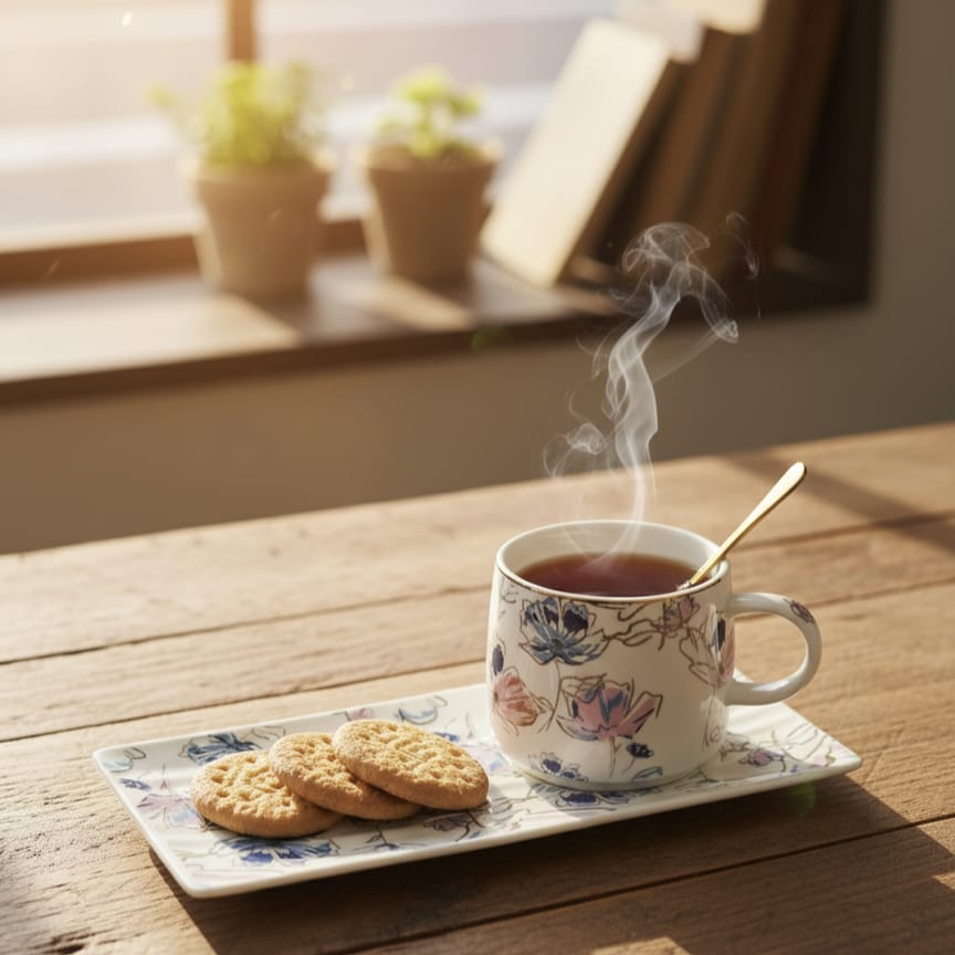 Premium Ceramic Tea Cup with Plate - Floral Design Serving Set