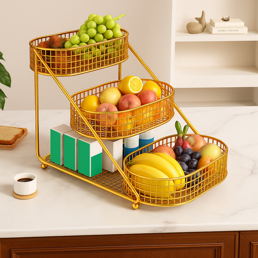 3 Layer Golden Fruit Basket – Iron Storage Rack