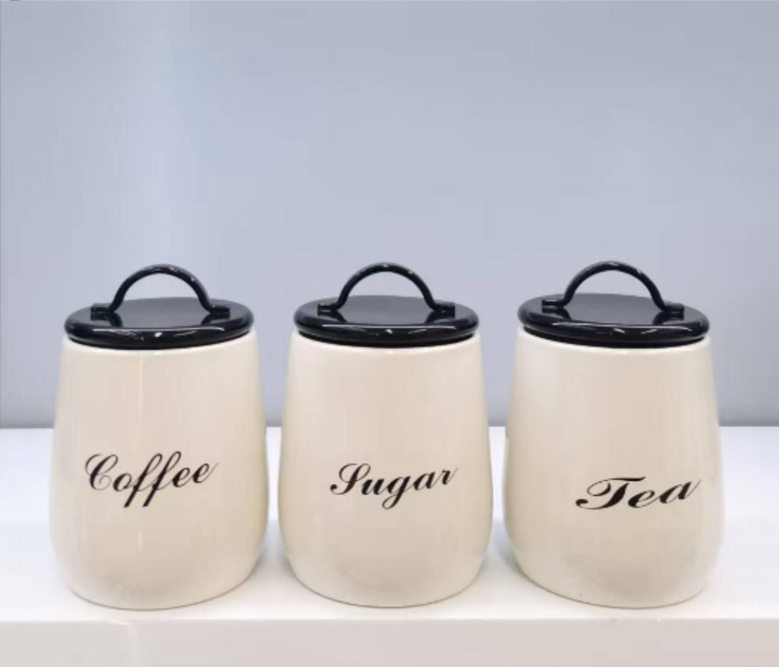 3Pcs Tea Coffee Sugar Jars – Premium Kitchen Storage Set