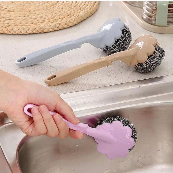 Flower shape Long Handle Wire Ball Cleaning Brush.