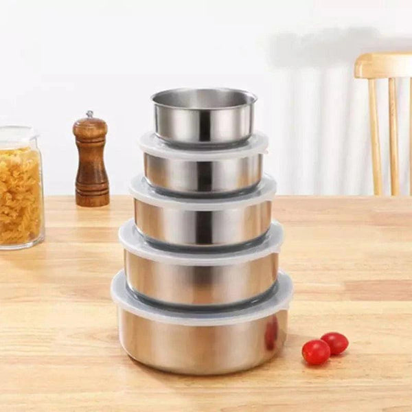 Set of 5 Stainless Steel Bowls with Lids, Mixing and Food Storage Containers, Durable Chef-Grade Stainless Steel Bowl Set, Metal Fresh-Keeping Kitchen Containers.