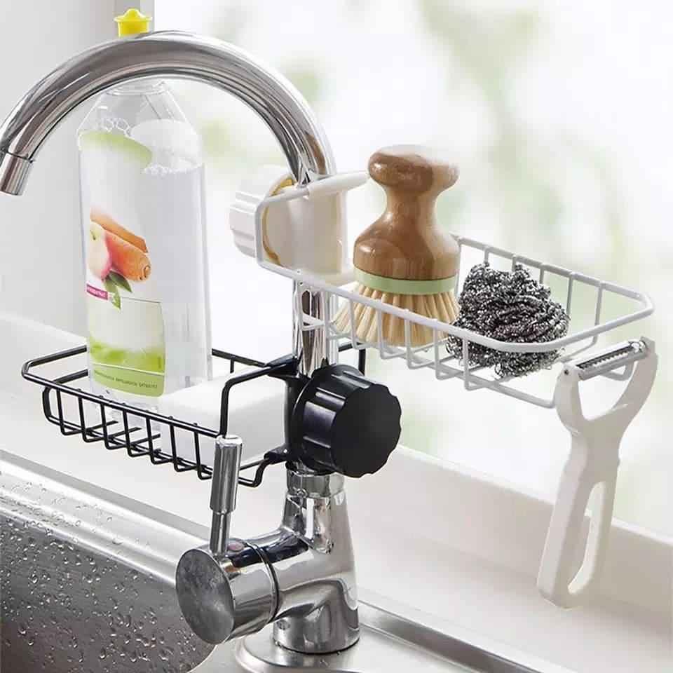 Stainless Steel Sink Organizer, Sponge and Soap Storage Holder, Hanging Drain Rack for Kitchen, Shelf for Dish Cloth and Accessories.