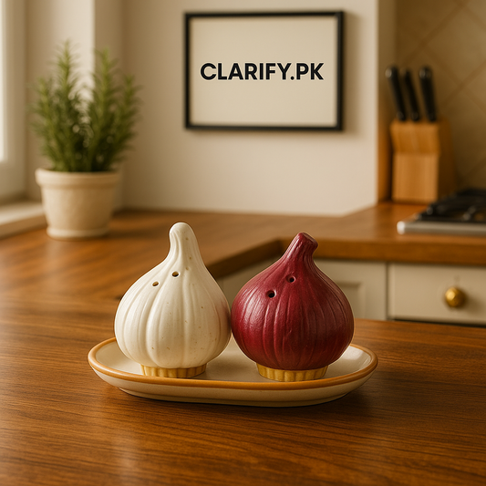 Onion & Garlic Shape Ceramic Salt & Pepper Shakers with Tray – Cute Kitchen Table Set