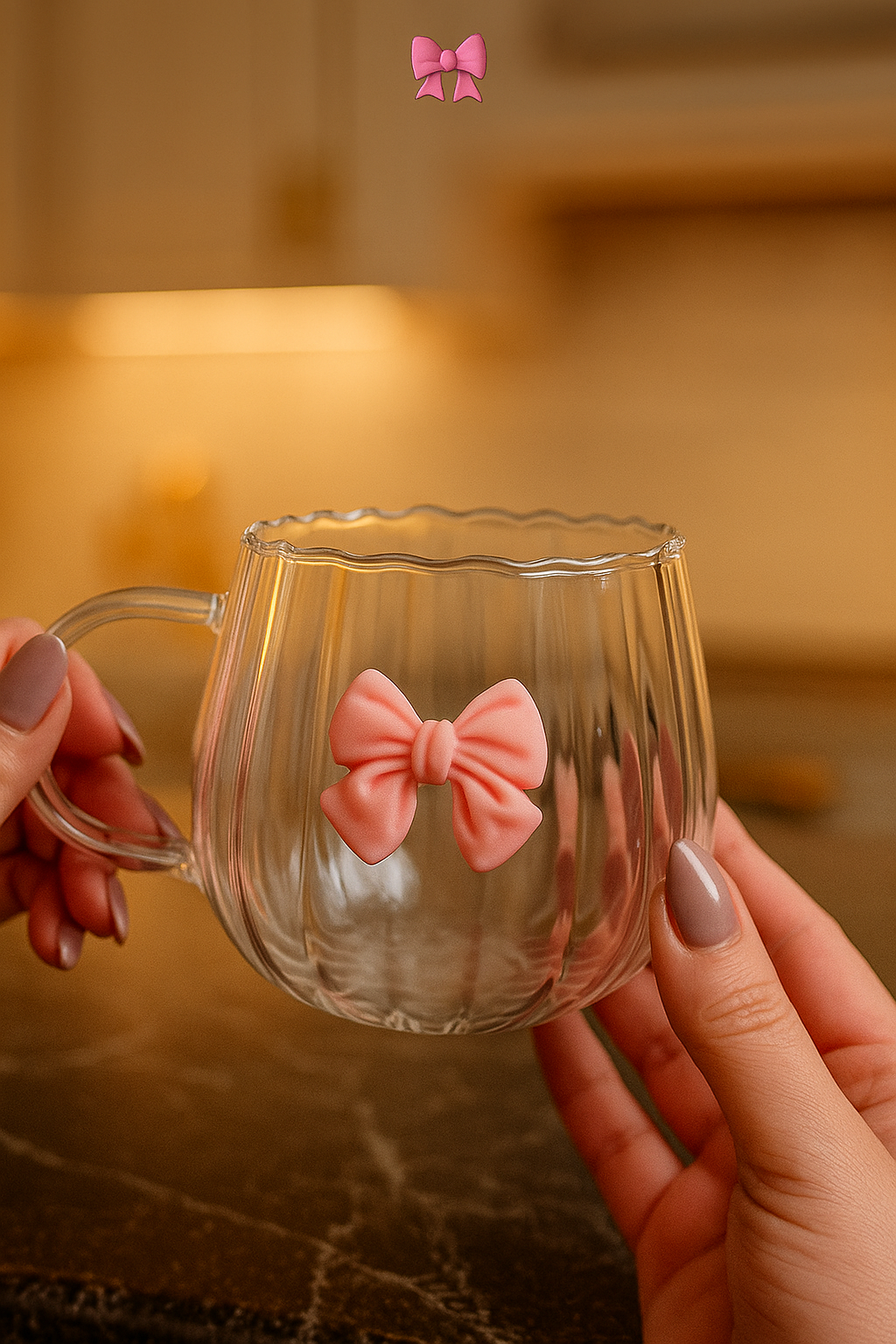 Modern Bow Design Glass Cup – Aesthetic Tea & Coffee Mug