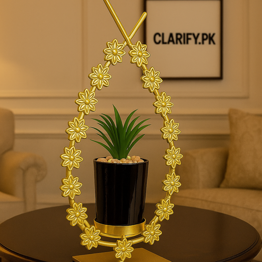 Golden Floral Ring Metal Plant Pot – Luxury Home Decoration Planter