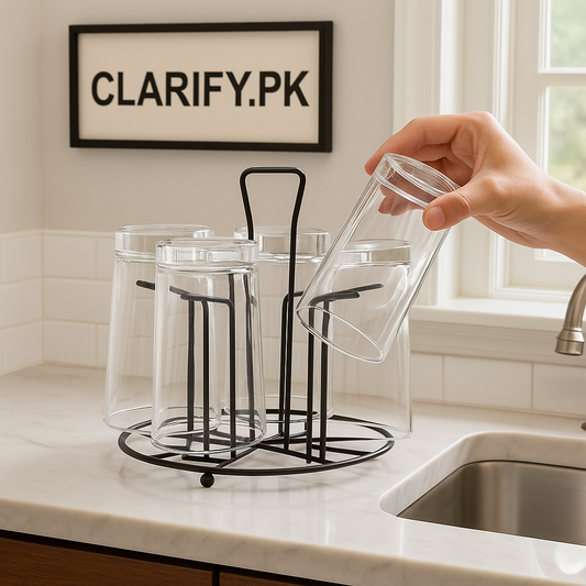 Metal 6 Pcs Glass Stand – Durable Kitchen Cup Holder Rack