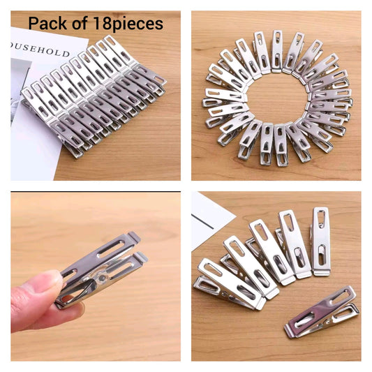 Pack of 18 Stainless Steel Cloth Pins – Rustproof Laundry Clips