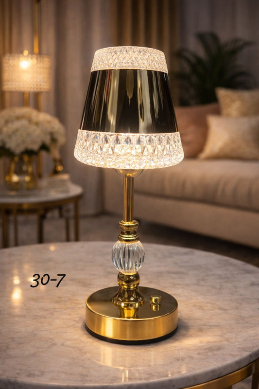 Luxury LED Crystal Tapered Electric Lamp - Modern Golden Decorative Table Light - Trenducts.pk