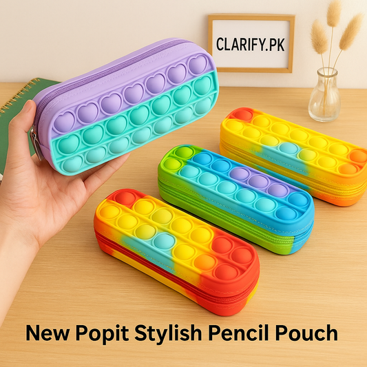 Popit Stylish Pencil Pouch – 3 Rows Trendy Multipurpose Stationery Case (Random)
