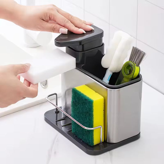 Clarify.pk 3-in-1 sponge holder for sink with compartments for sponges and brushes in stainless steel