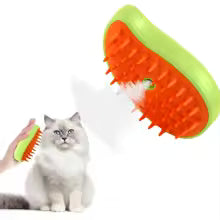 3 in 1 steam brush for cats and dogs with soft bristles grooming a white fluffy cat