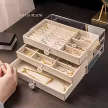 Clarify.pk 3 layer jewelry organizer with clear acrylic cover and multiple compartments for rings and necklaces