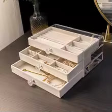 Clarify.pk 3 layer jewelry organizer with clear drawers and compartments for earrings and necklaces