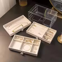 Clarify.pk 3 layer jewelry organizer clear acrylic carrying case with multiple compartments for rings and necklaces
