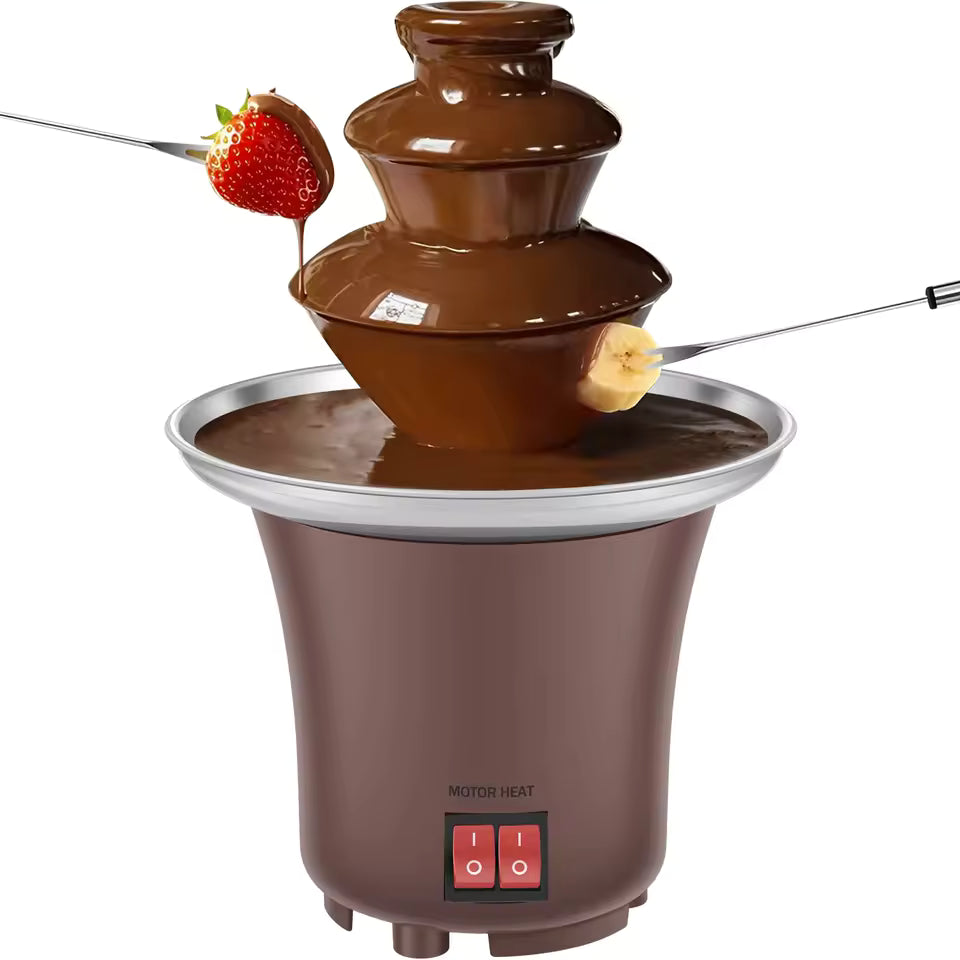 Clarify.pk 3 tier chocolate fountain for parties with flowing melted chocolate and fruit skewers