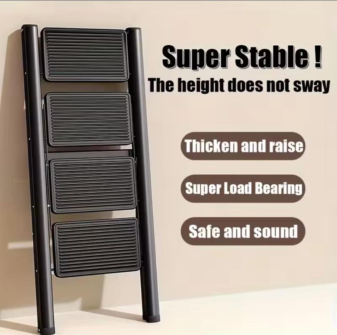 Clarify pk 300lbs foldable steel ladder showing thick sturdy steps for super stable load bearing