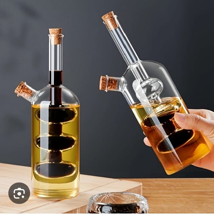 2in1 Double Layer Glass Olive Oil Bottle – Vinegar & Oil Dispenser (Medium)