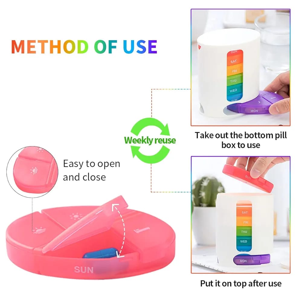 7 Days Pill Storage Box – Colorful Lightweight Travel Pill Organizer