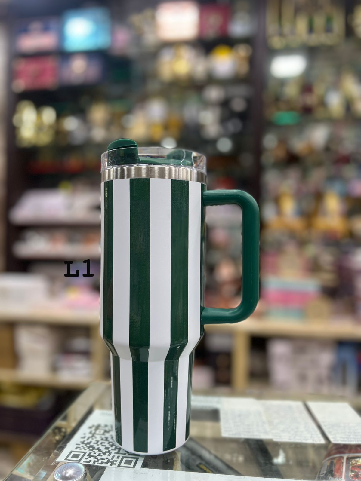 Premium Green Stripe 40oz Tumbler – 1200ml Water Bottle