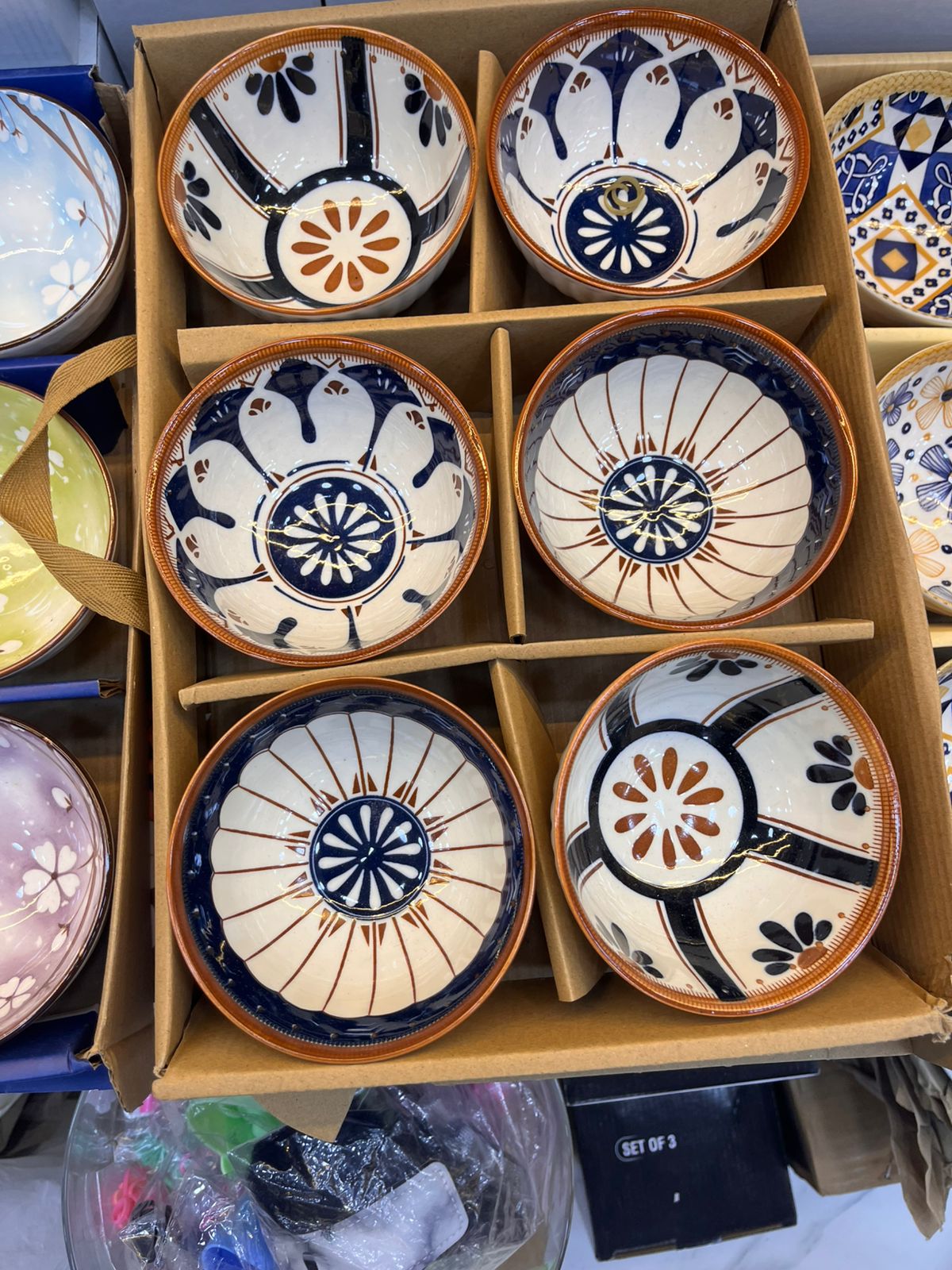 Premium 6 Pcs Ceramic Bowl Set – Blue & Terracotta Art Design