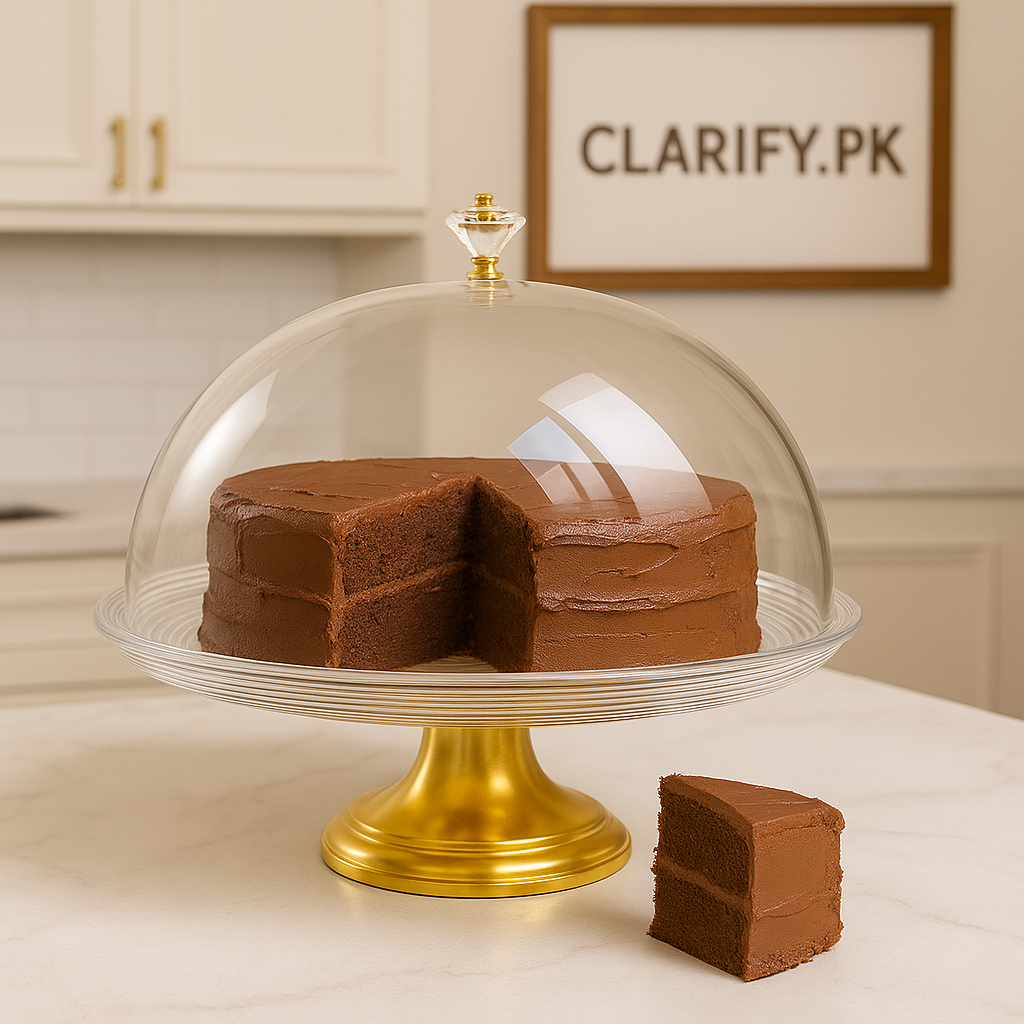 Acrylic Cake Dome Golden Stand – Elegant Cake Display (Small)